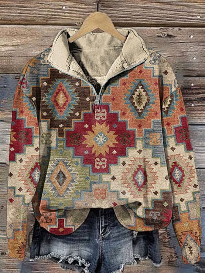 Wiktoria | Bluza z suwakiem i nadrukiem w stylu western