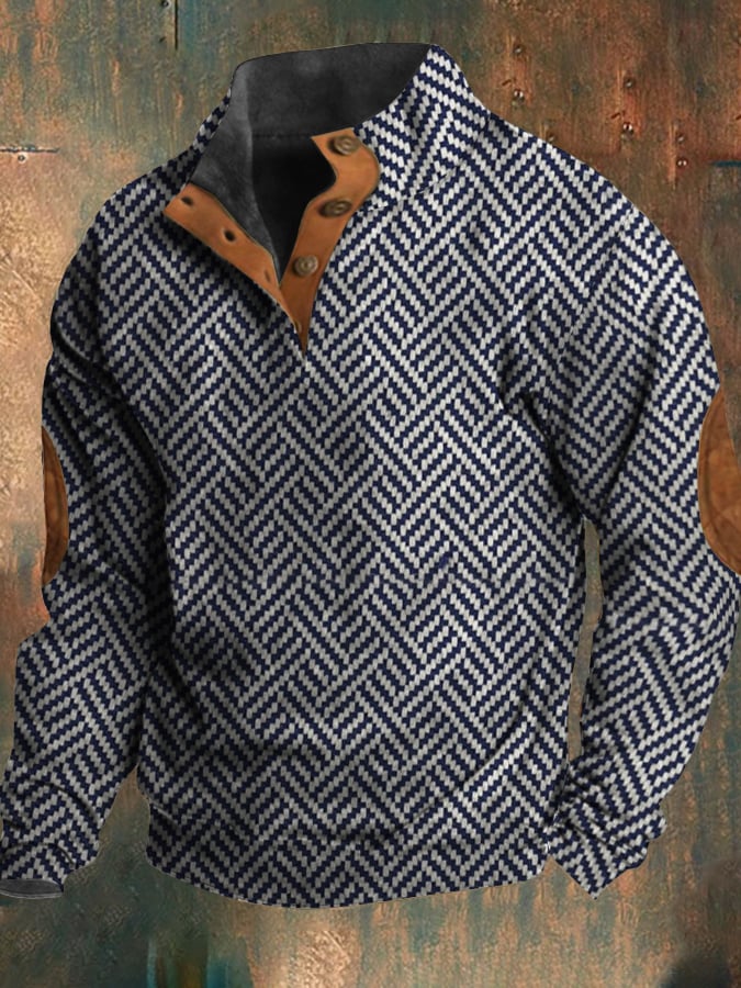 Ignacy | Bluza ze stójką na guziki w geometryczny wzór